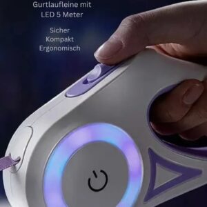 Canimondo Gurtlaufleine 5m mit LED Licht weiß-violett